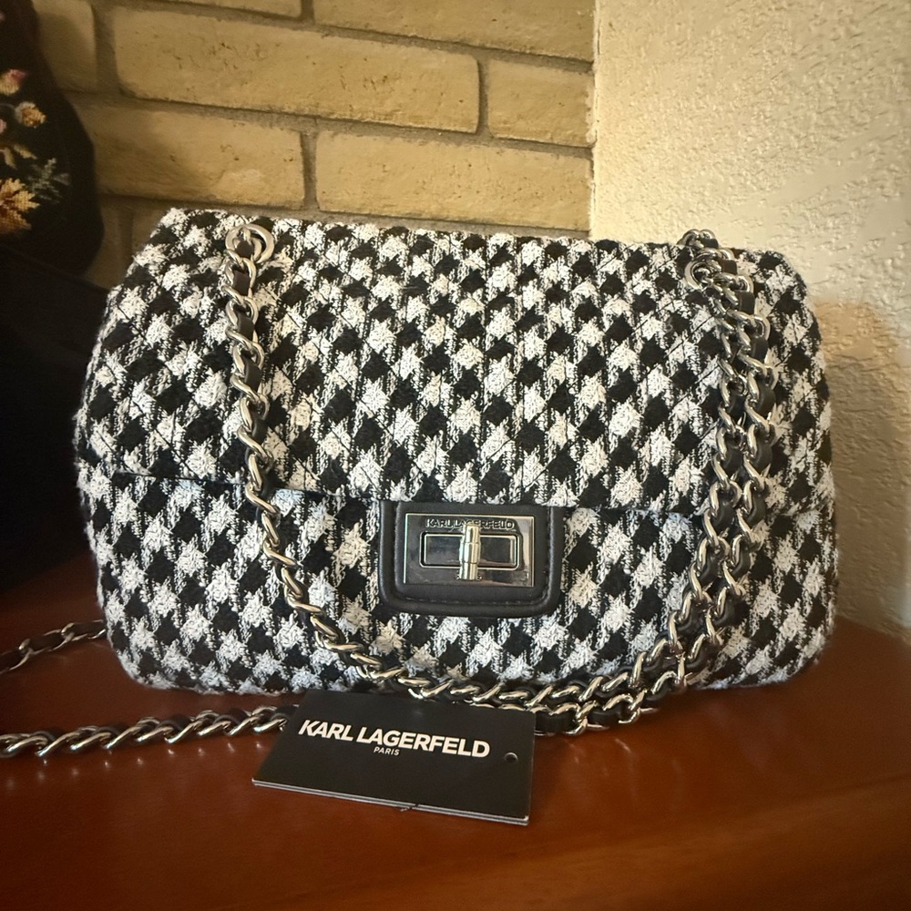 🤍🖤NWT Karl Lagerfeld Black and White Houndstooth Women's Bag🖤🤍